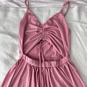Pink Ruched Spaghetti Strap Dress